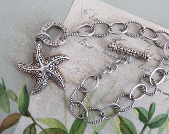 EFFY Signed Balissima 18k Fine Gold & Sterling Starfish Charm Toggle Bracelet.   SDH43