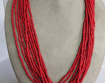 Antique Artisan Made Cased Glass Bead Multi Strand Necklace.   UBJ6