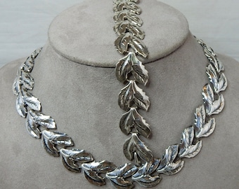 DANECRAFT Signed Sterling Silver LEAF Chain Link Necklace