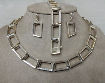 TWO TREES Signed TAXCO 165 grams Sterling Silver Necklace Bracelet Earring Set     RA2