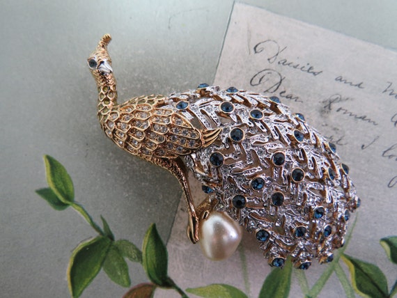 NOLAN MILLER Signed Blue Rhinestone and Pearl  Gl… - image 3