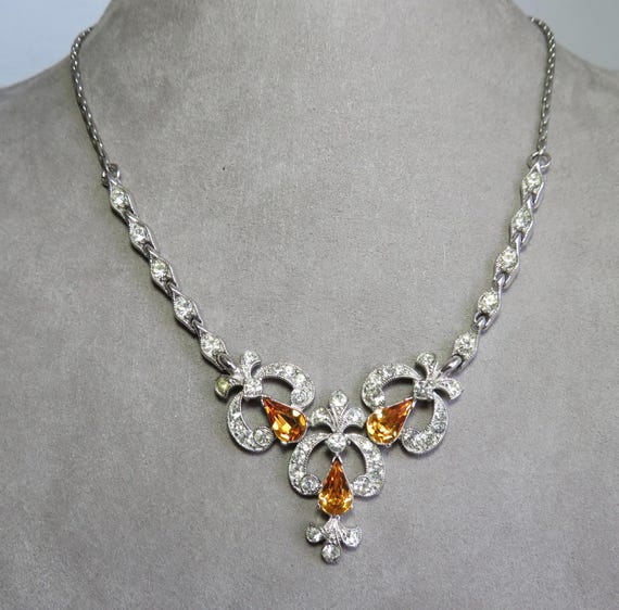 BOGOFF Signed Topaz Yellow & Clear Rhinestone Cho… - image 2