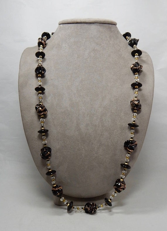 Venetian Art Glass Bead Necklace w/ Gold Glitter … - image 2