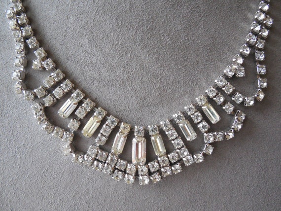 Vintage Bagette Rhinestone Bib Style Necklace & E… - image 5