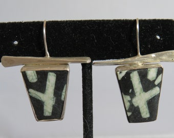 Artisan Crafted Sterling Silver & Black Zebra Onyx Hook Earrings.   UBG21