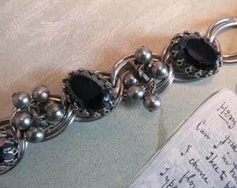JULIANA Black Rhinestone Silver Link Bracelet w/ Cha-Cha Beads    ZAH5