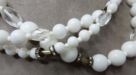 MIRIAM HASKELL Signed 3 Strand White Glass Bead &… - image 2