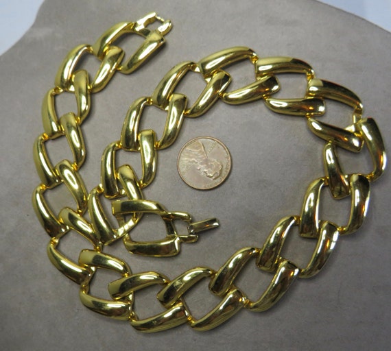 NAPIER Signed Gold Link Chain Choker Necklace    … - image 3