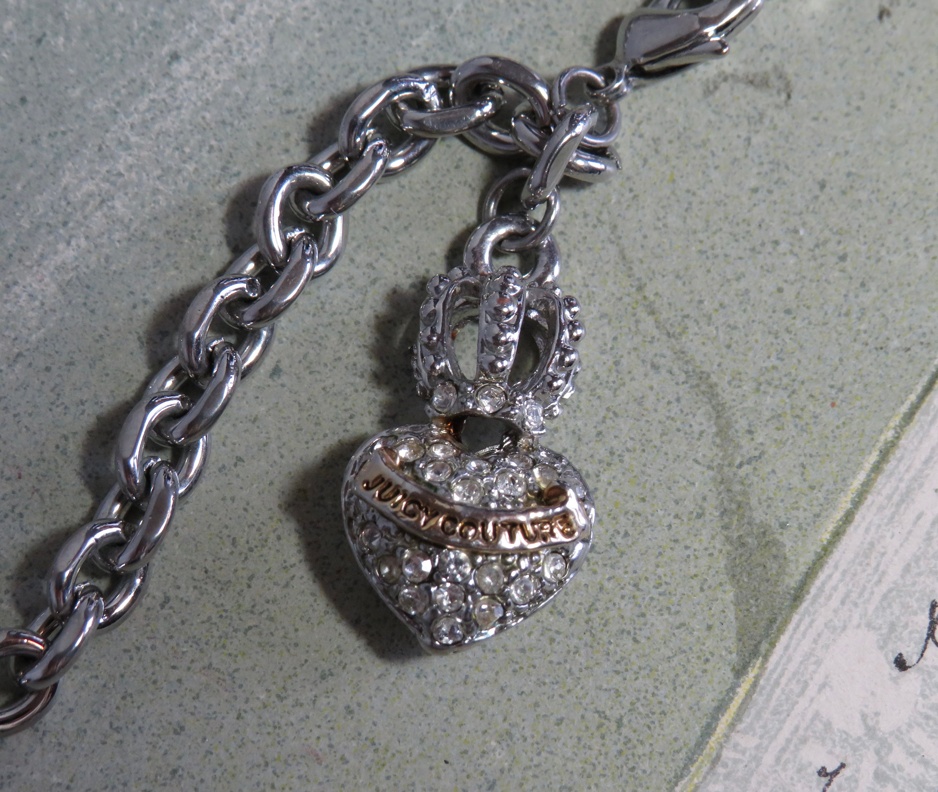 Juicy Couture, Jewelry, Juicy Couture Bracelet Silver Iconic Heart J  Cherry Crown Bling Bling