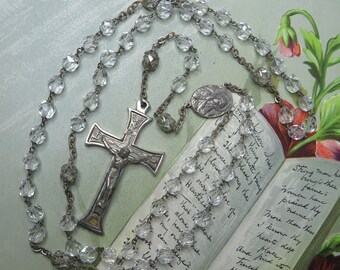 Clear Crystal Catholic Rosary w/Bone Relic    TS35