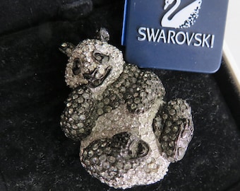 Swan Signed SWAROVSKI Crystal Panda Bear Brooch on Orig. Box    ZD40
