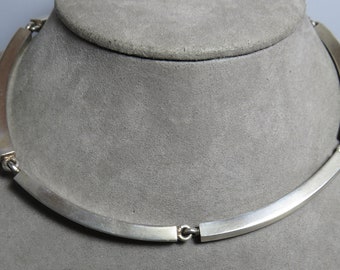 Modernist HANS HANSEN Denmark No. 185 Sterling Silver Curved Bar Link Choker Necklace     WD5