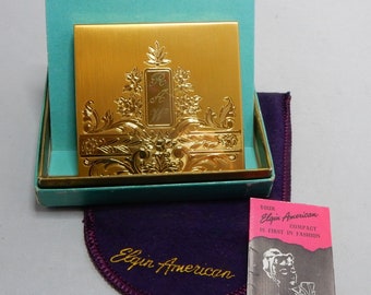 Vintage Gold Elgin American Compact in Original box     RCA37
