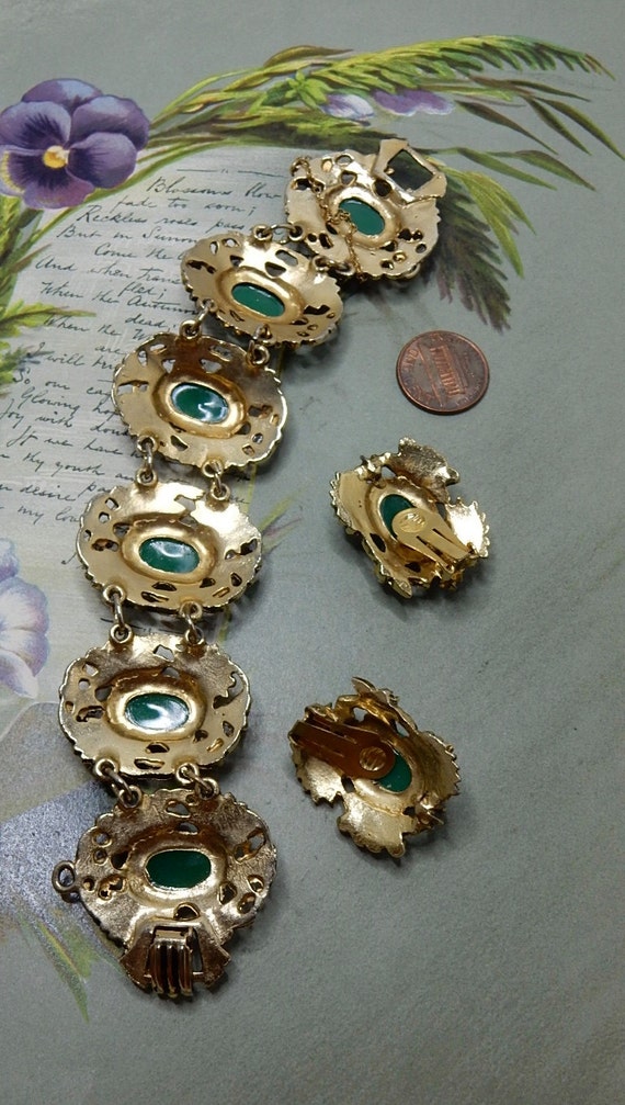 SELRO SELINI  Green Cabochon Bracelet & Earrings … - image 3