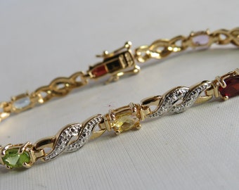 18k Gold over Sterling Silver Tennis Bracelet w/ Colorful Gem Stones       UW22