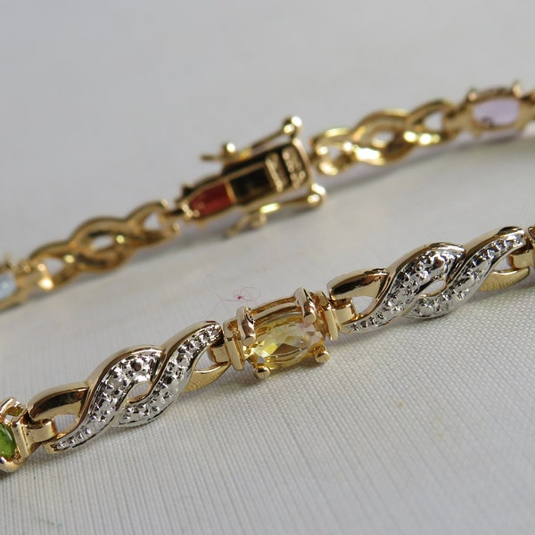 18k Gold over Sterling Silver Tennis Bracelet w/ Colorful Gem Stones       UW22