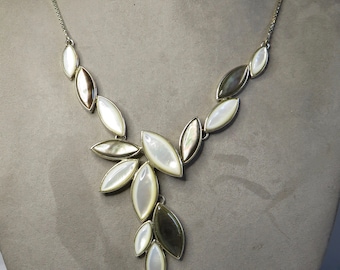 Sterling Silver Cocktail Necklace w/Waterfall Mother of Pearl Leaves     TAW32