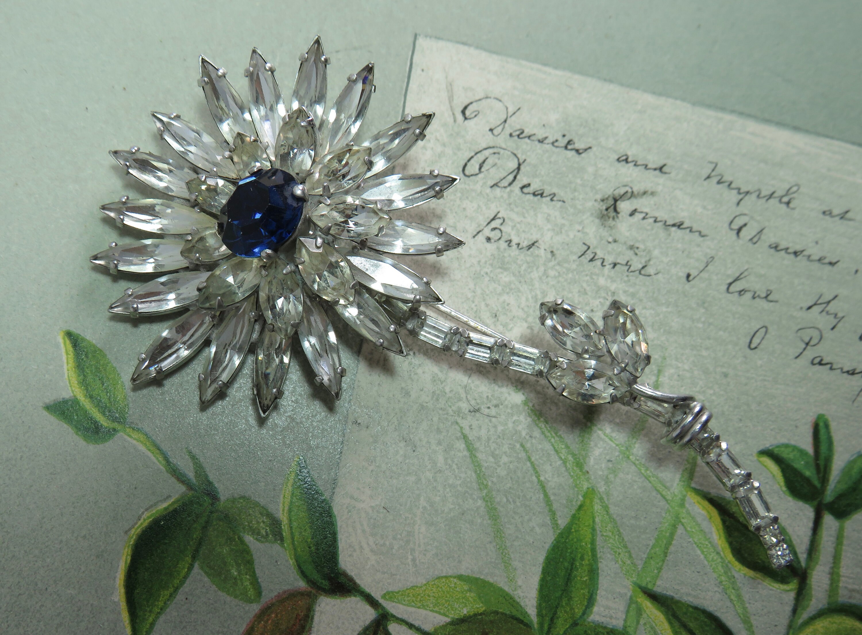 ハンナジュエット JULIANA Clear Navette Rhinestone Flower Silver Brooch UCE12