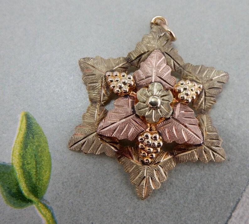 12k /& 10k Black Hills Gold Star Shaped Leaf Pendant Necklace PAB11