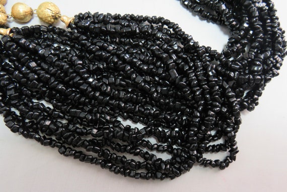 JONNÉ Signed Black Multi Strand Necklace w/Gold B… - image 6