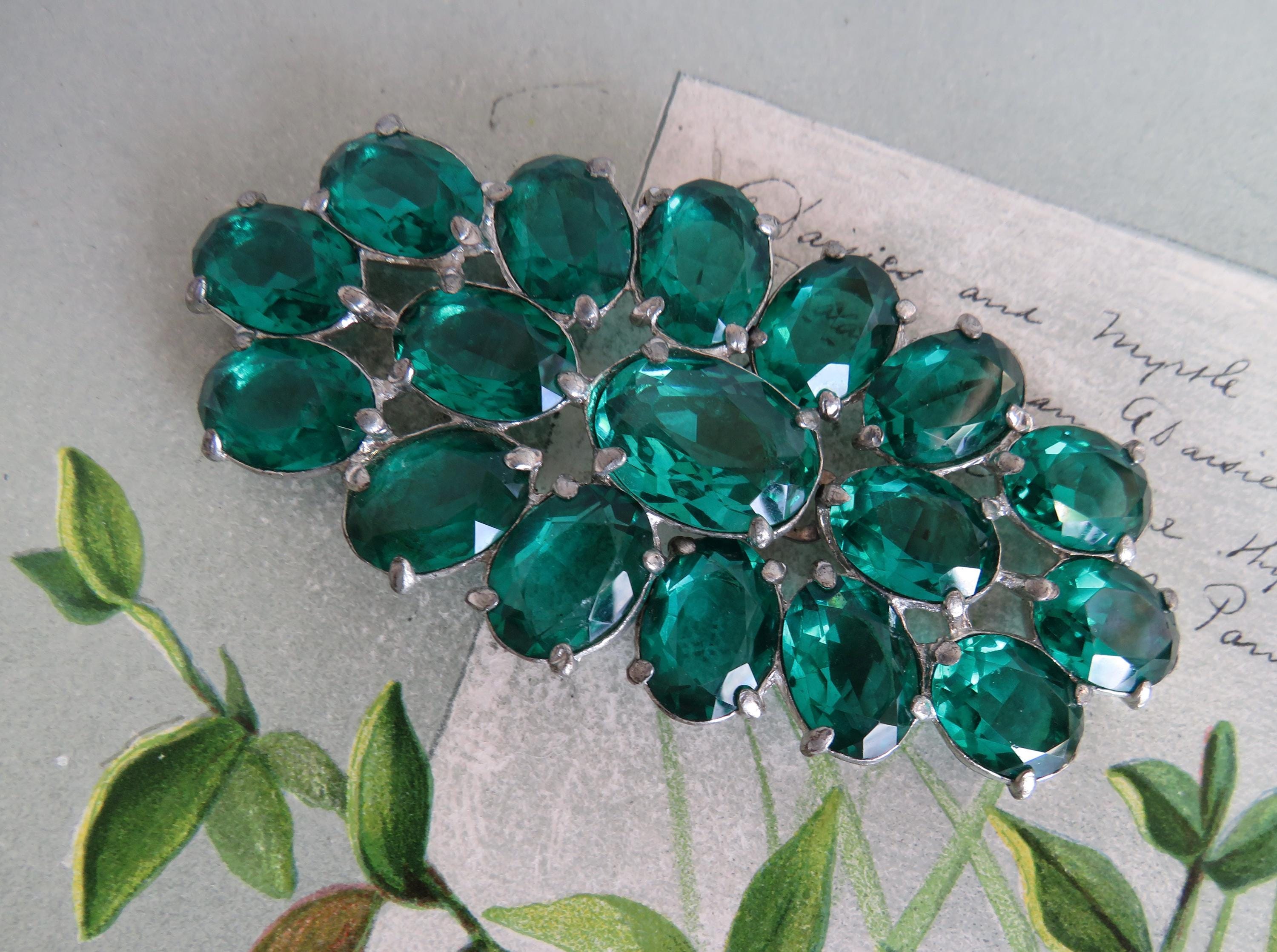 グリーングラス　ベルト Vintage Czech Green Glass Rhinestone Belt Sash Buckle Clasp. XM24