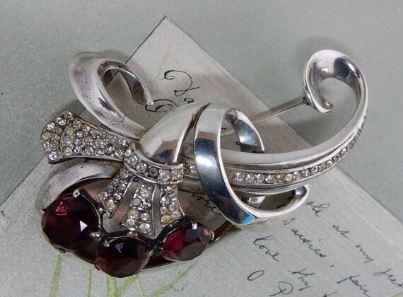 1940s Signed Sterling Silver Brooch & Earrings Set W/amethyst