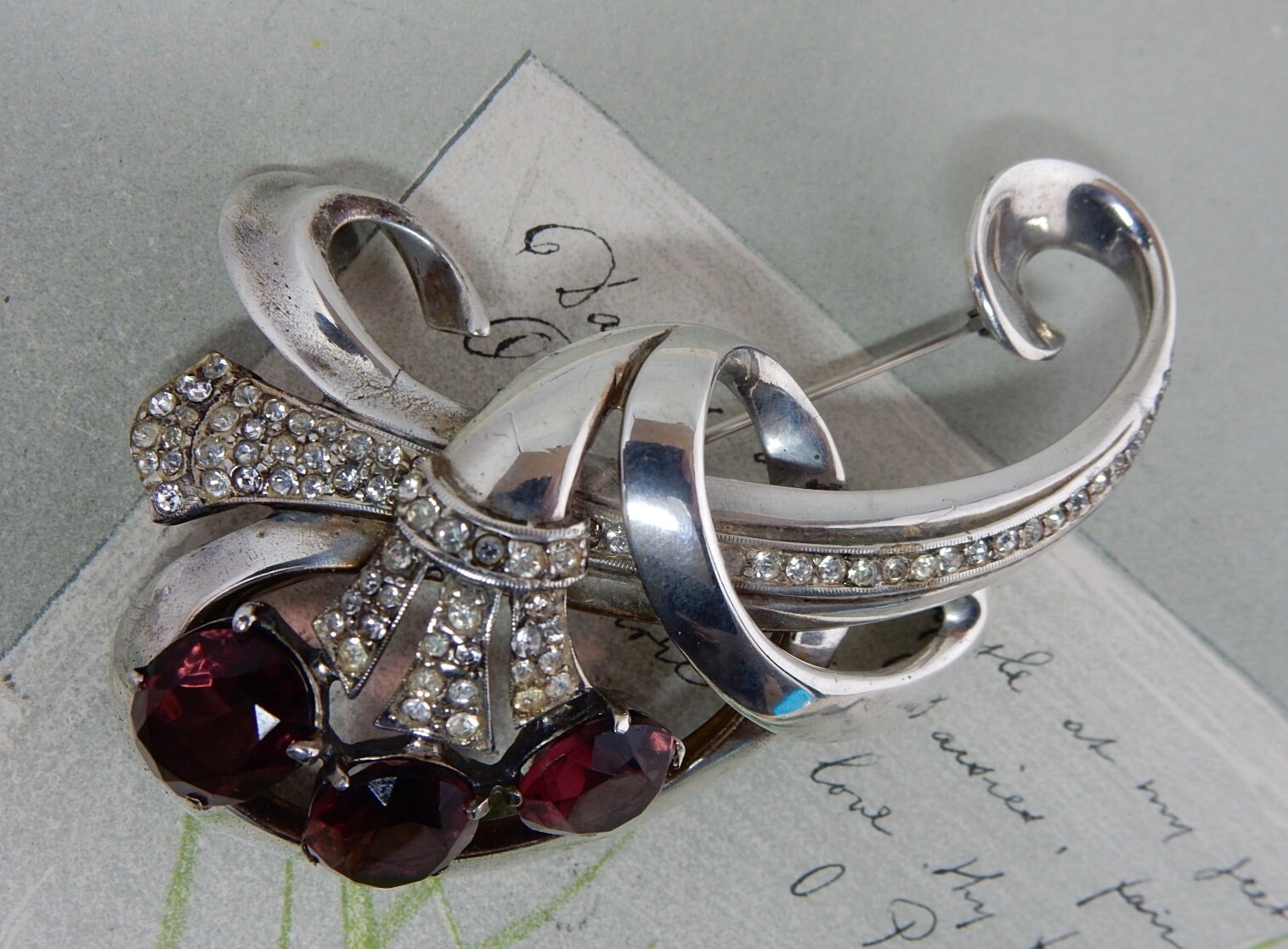 Sparkle4c_Jewelry様 1940s Signed Sterling Silver Brooch & Earrings Set W