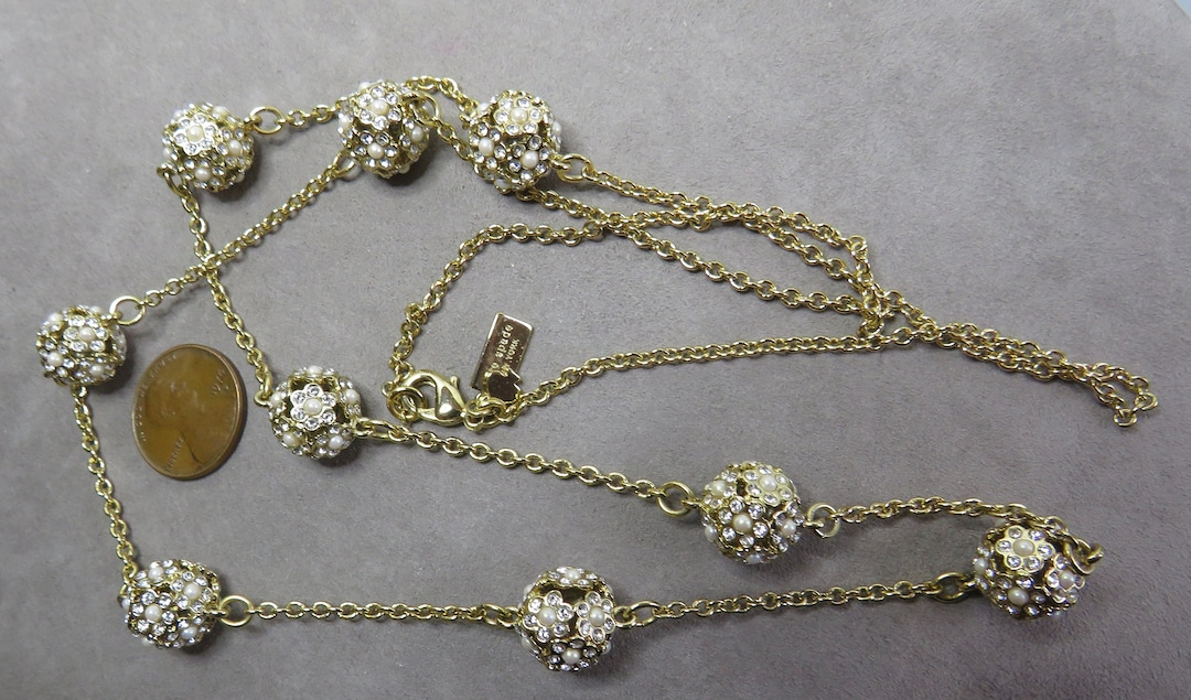 KATE SPADE Signed Rhinestone & Pearl Flower Ball Long Necklace - Etsy