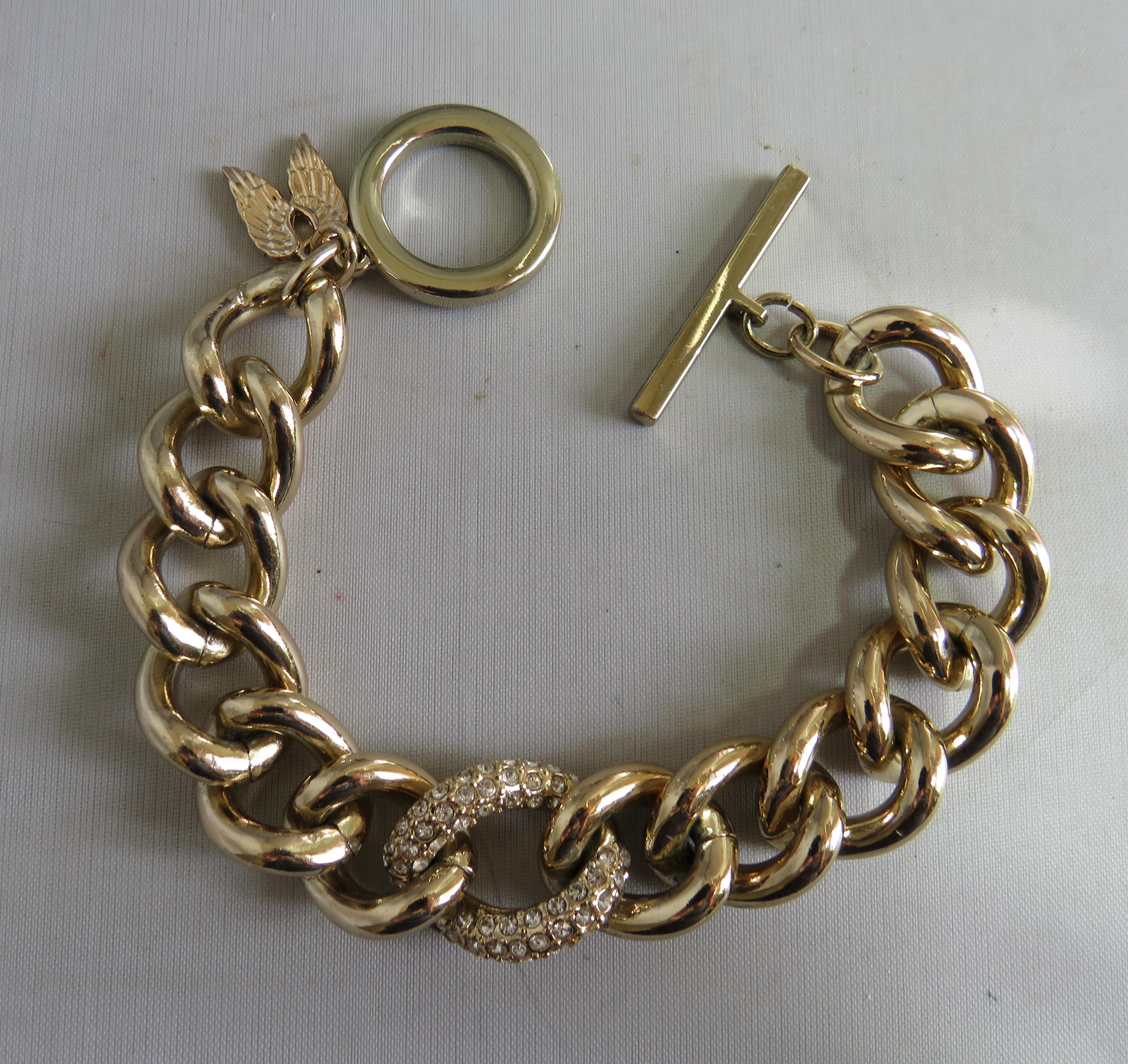 VICTORIA'S SECRET Signed Chunky Gold Link Chain Crystal Bracelet