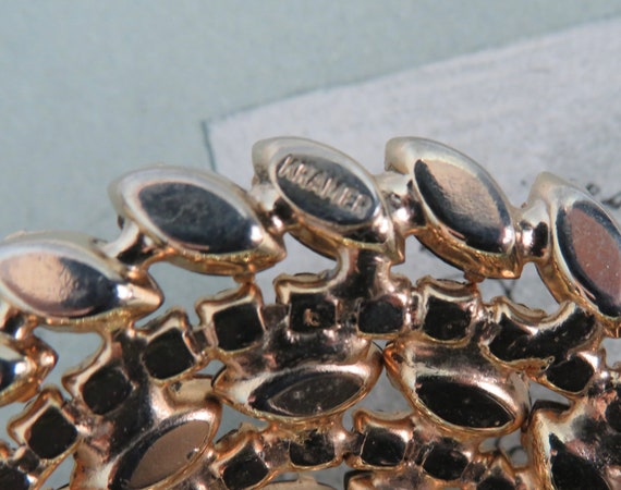 Large KRAMER Signed Circular Topaz Rhinestone Bro… - image 3