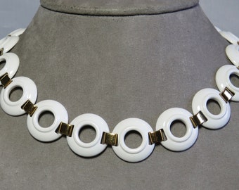 MONET Signed Gold & White Enamel Modernist Choker Necklaces    WAK13