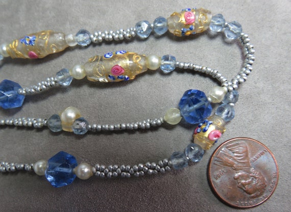 1920s Flapper Necklace w/ Wedding Cake & Blue Gla… - image 4