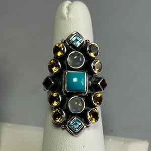 NICKY BUTLER Signed Turquoise, Citrine & Moonstone Sterling Silver Ring Size 7   ZD7