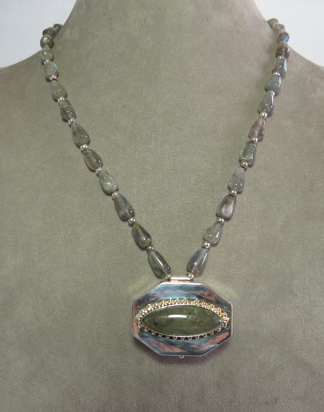 Sterling Silver Signed Pill Box Pendant on Labradorite Bead Etsy