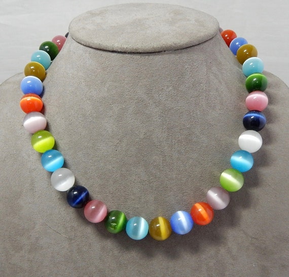 Colorful Glass Moonglow Bubble Bead Necklace    QM2