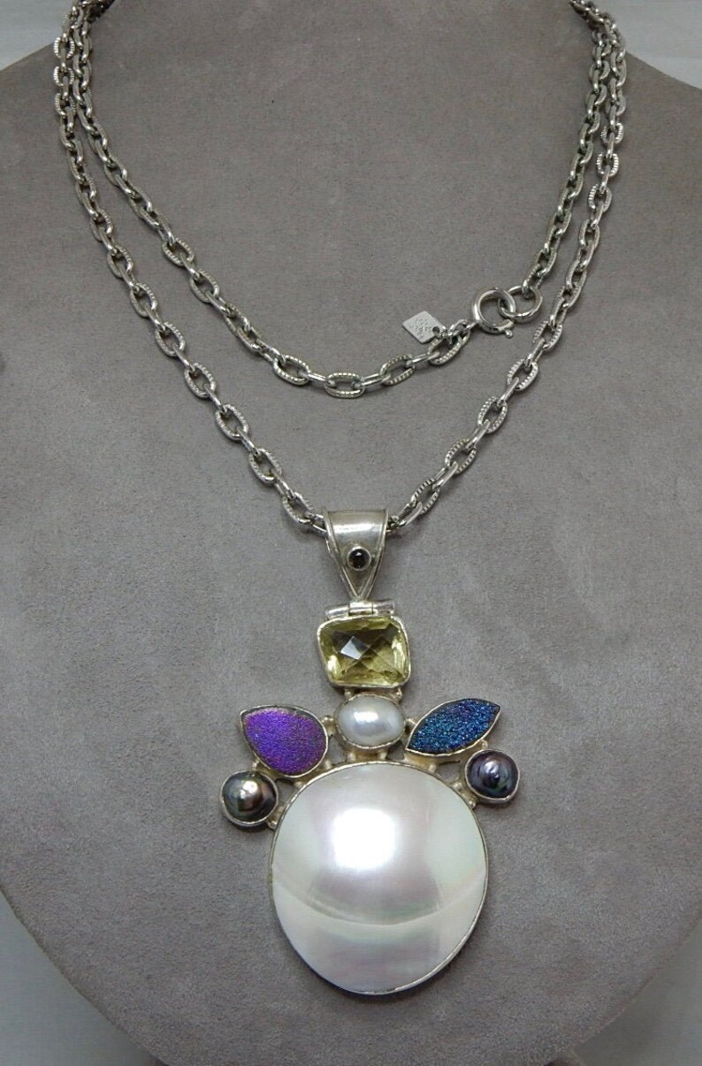 Sterling Silver /& Mobe Pearl Pendant wCitrine SJ5