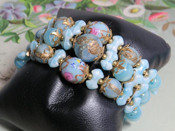 Miriam Haskell Style Blue Bead & Memory Wire Brac… - image 7