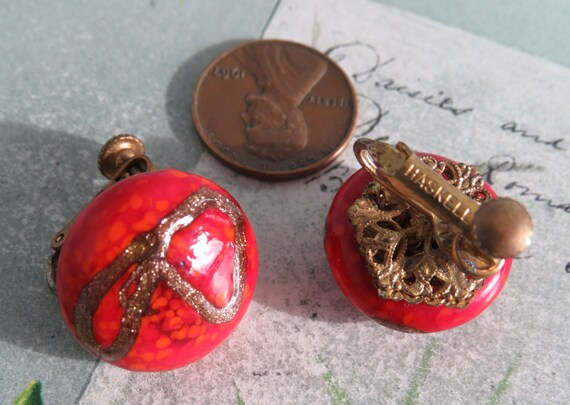MIRIAM HASKELL Signed RED Venetian Glass Button E… - image 2