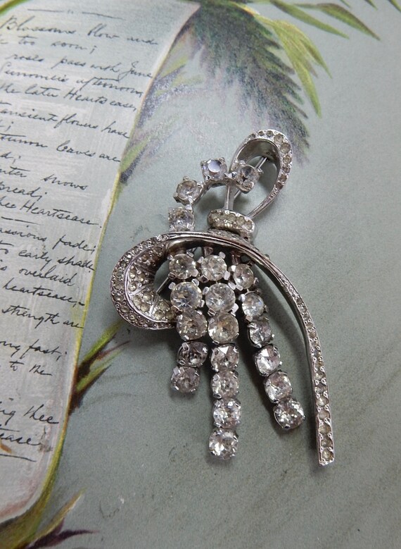 1940s Silver and Clear Rhinestone Articulated Bro… - image 3