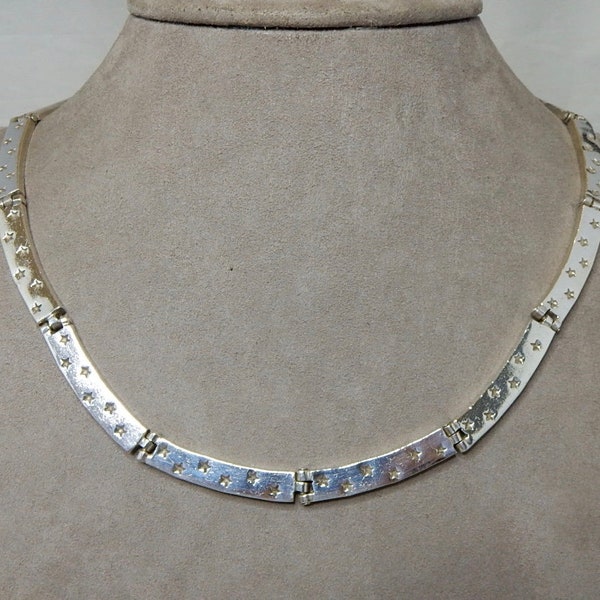 950 Taxco Sterling Silver Link Choker Necklace w/ Star Design   RA33