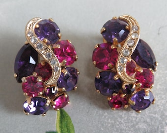 WEISS Signed Large Rhinestone Clip Back Earrings    ZAK28