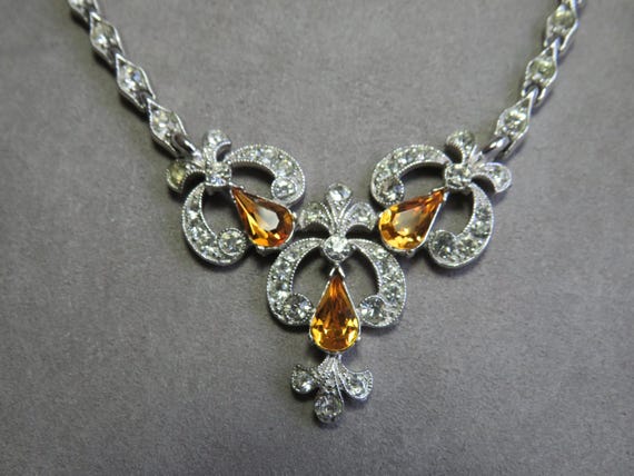 BOGOFF Signed Topaz Yellow & Clear Rhinestone Cho… - image 1