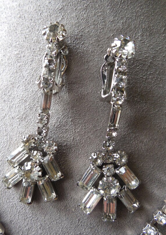 Vintage Bagette Rhinestone Bib Style Necklace & E… - image 3