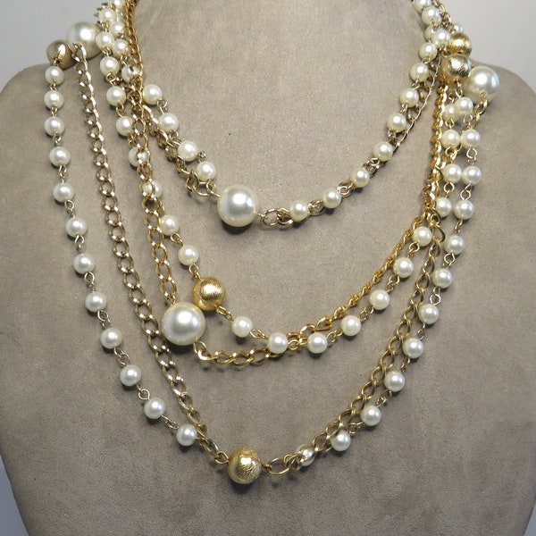 Long PARK LANE Signed PARKLANE Gold Chain & Pearls Necklace    UA33