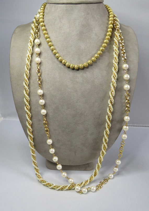 3 TRIFARI Gold Tone Chain Necklace Lot w/ Pearls