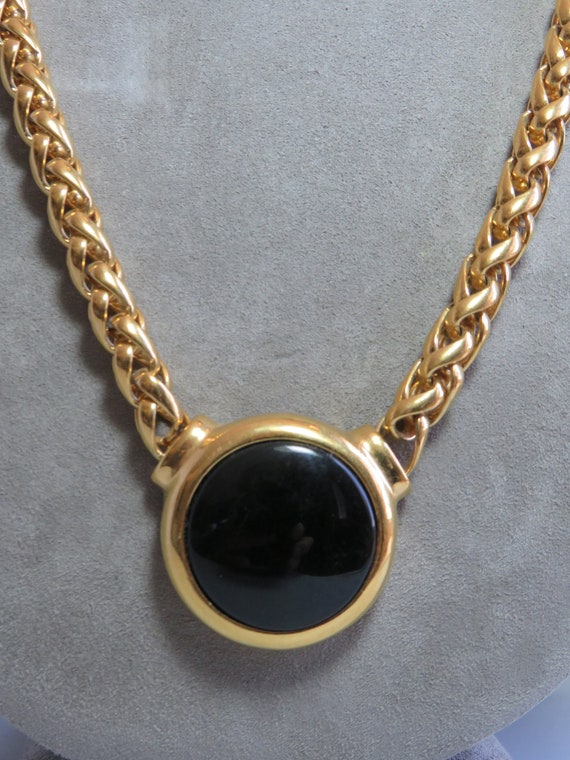 NAPIER Signed Heavy Gold Chain & Black Circle Pend