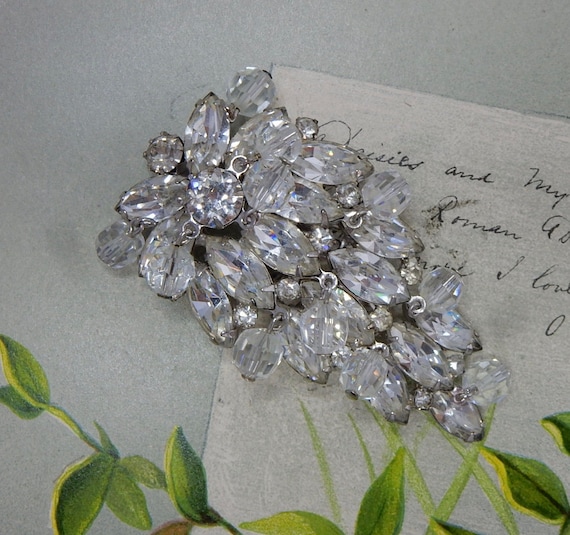 KRAMER Signed Clear Crystal and Rhinestone Silver… - image 1