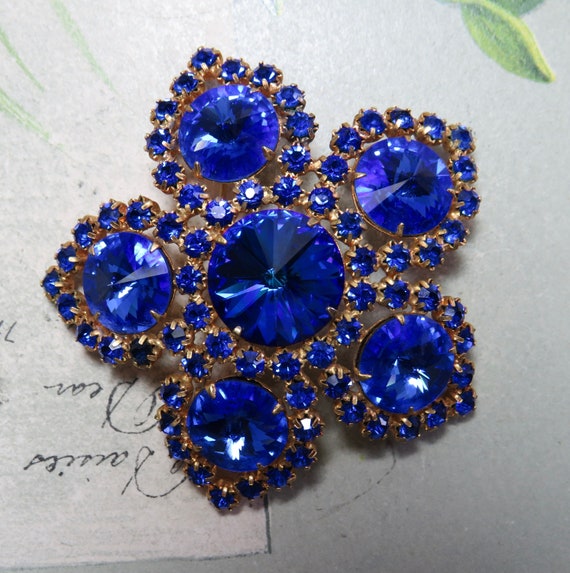 Fancy Royal Blue Rivoli Stone Snowflake Shaped Pin