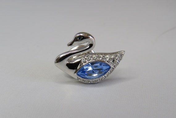 SWAROVSKI Signed Silver Swan Tie Tack Pin    TS42 - image 1