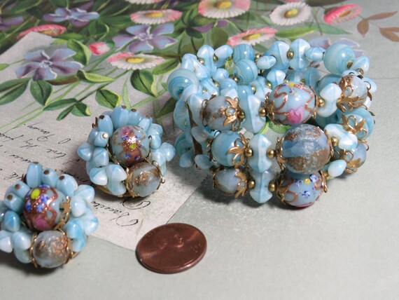Miriam Haskell Style Blue Bead & Memory Wire Brac… - image 3